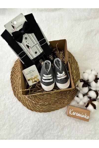 Kereminko Bebek مجموعة هدايا للأطفال الذكور باللون الأسود - بنطلون بحمالات مع...