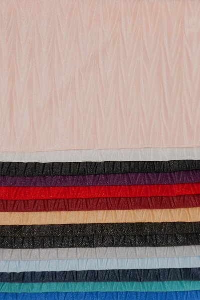 Kumaş Deposu Violet Zigzag Pleated Red Glitter Tulle