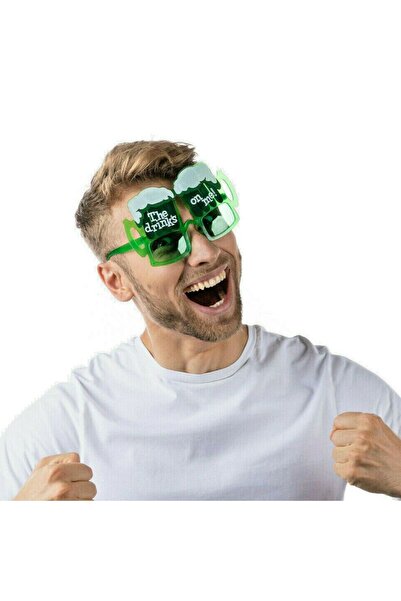 partidolu Hawaian Retro The Drinks On Me! Yazılı Yeşil Renk Bira Parti Gözlüğü