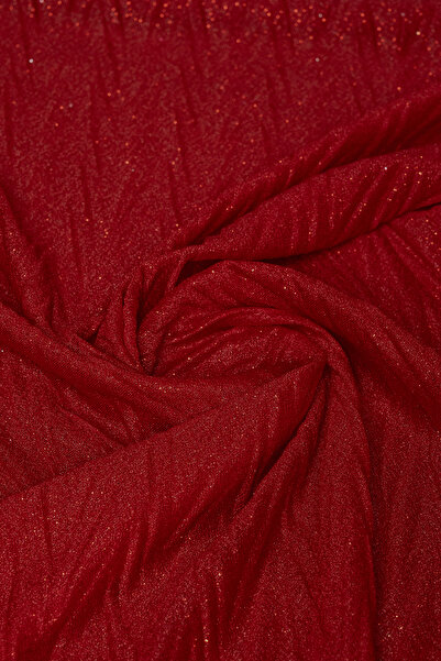 Kumaş Deposu Violet Zikzak Pliseli Kırmızı Simli Tül