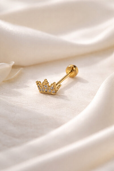 FA LORA TAKI Zirkon Taşlı Kraliçe Tacı Figürlü Piercing Tragus Helix Lobe Con...