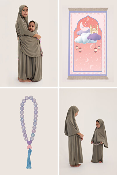 ALLNOORKİDS طقم صلاة / طقم عبادة - طقم صلاة، سجادة صلاة إسفنجية بنمط المسجد و...