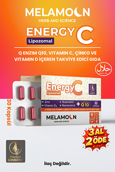 Melamoon Vitamin C and Vitamin D3 Liposomal Coenzyme Containing Q10 - 30 Caps...