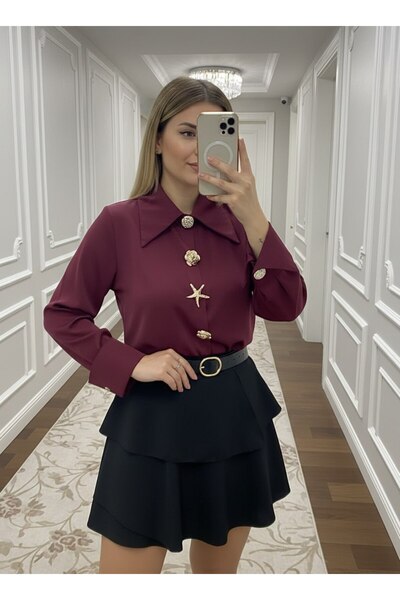 MAXORA SHOP Cămașă elegantă de birou cu broșă și manșete cu detalii decorative