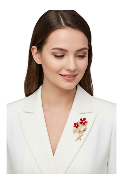 MODAMİRA AKSESUAR Çiçek Broş (Boy:6 - En: cm) Renk Kırmızı