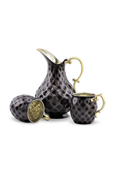 Sonay Bakırcılık Eskitme Oksitli Bakır Sürahi ve Maşraba