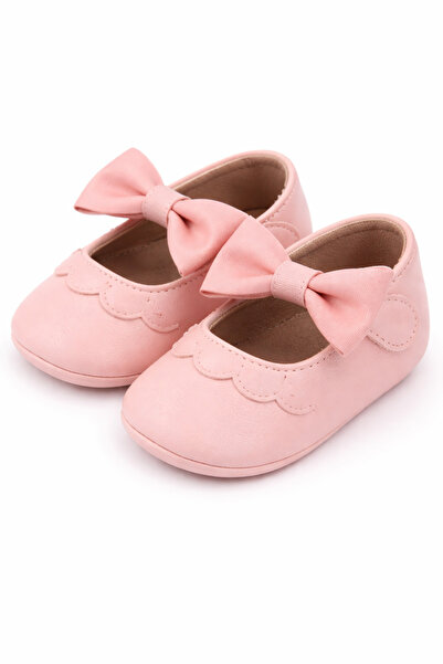 Superbaby Pink ruffled shoes for little girls for first steps, with strap