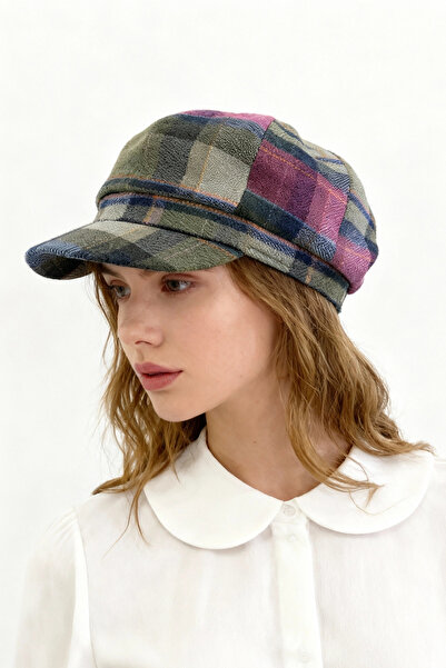 Bay Şapkacı Ekose Kadın Kaptan Şapka