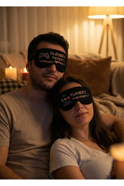 BeyzHal 🎮   Player 1 Sleeps & Player 2 Connects - Black Sleep Headband Set for Gamer Couples - Gift for Lover