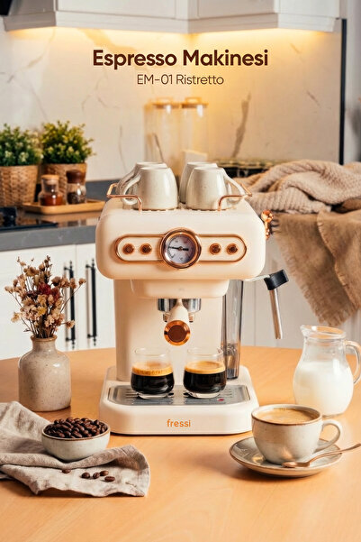 Fressi Espresso Latte Cappuccino Kahve Makinesi Süt Köpürtücülü 20bar Basınçl...