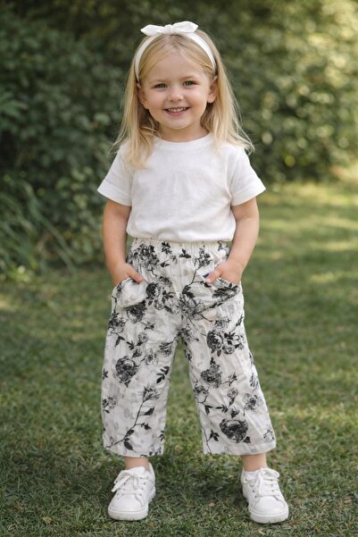 Çikoby Patterned Girl's Trousers Ecru