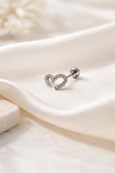 FA LORA TAKI Kalp Beyaz Figürlü Kararmaz Piercing Tragus Helix Lobe Conch Uyu...