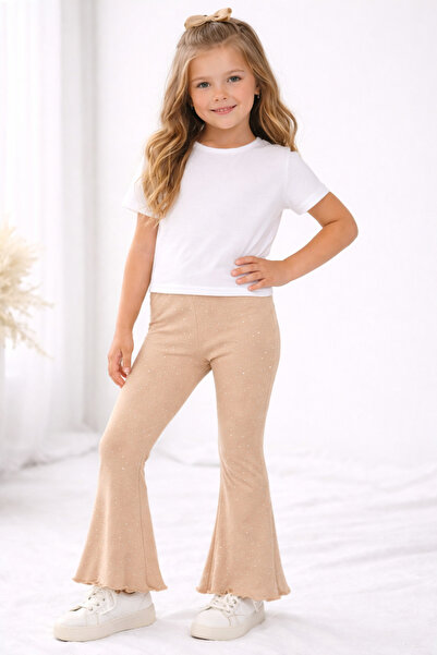 İncili Stone Detailed Flared Girls' Leggings – Flexible Fabric, Stylish Desig...