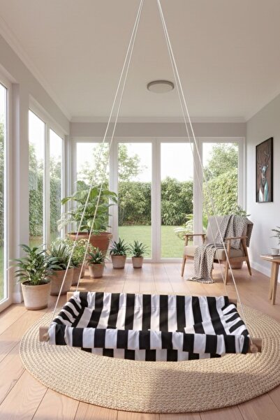 Svava Çizgili Ahşap Yaylı Hoppala Zıp Zıp Hamak, Bebek Salıncak Hamak