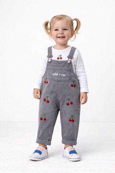 dinamik çocuk Kız Bebek Çiçek/Çilekli/Kirazlı Nakışlı Uzun Kollu Badili Esnek...