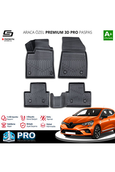 S Dizayn S-Dizayn Renault Clio 5 3D Pro Havuzlu Paspas 2019 Üzeri A+ Kalite 3...