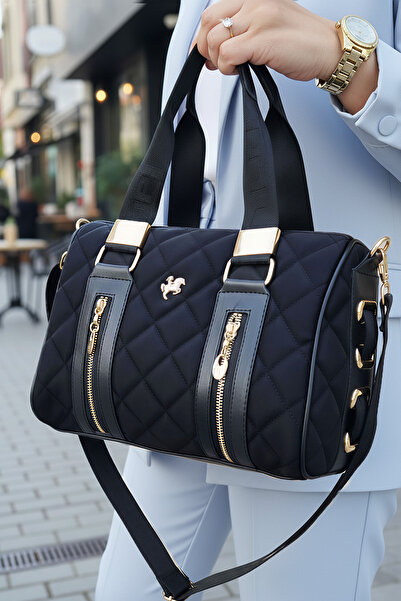 POLO CLUB Жіноча чорна сумка з візерунком у вигляді циліндра, довгі ремені че...