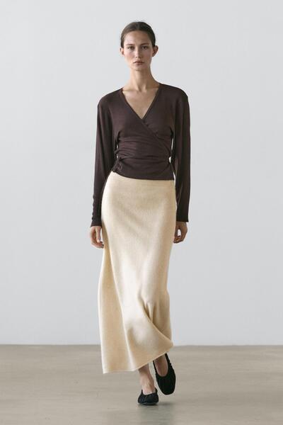 Massimo Dutti Kruvaze pamuk karışımlı triko hırka