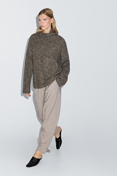 Massimo Dutti Tokalı yün karışımlı pantolon