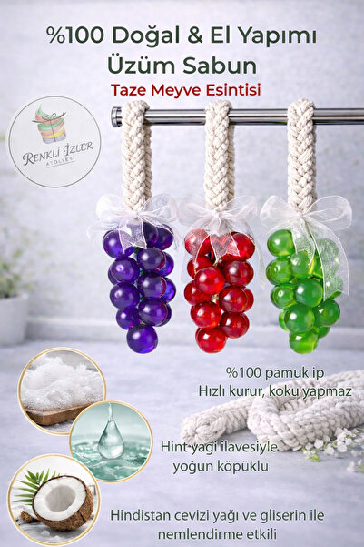 RenkliİzlerAtölyesi El Yapımı Üzüm Salkım Sabun (Üçlü Set Kurdelalı)
