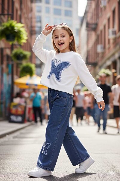 NURTOPU Kız çocuk takımı alt üst set mevsimlik üst alt kot pantolon yumuşak v...