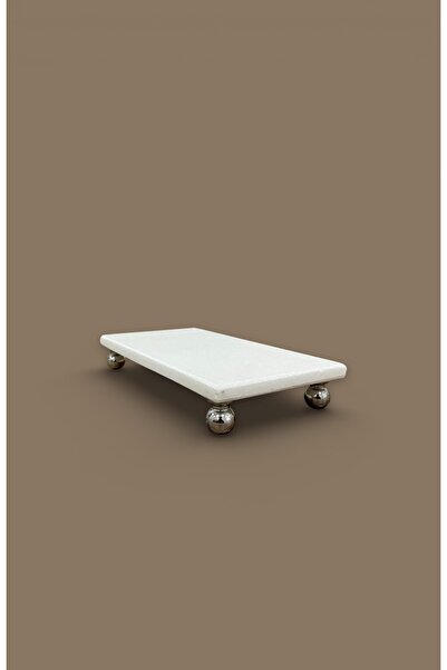 FARALYAHOME Mermer Yağlık Altı 20x10 Cm Mermer Sunumluk Gümüş Misket Ayaklı