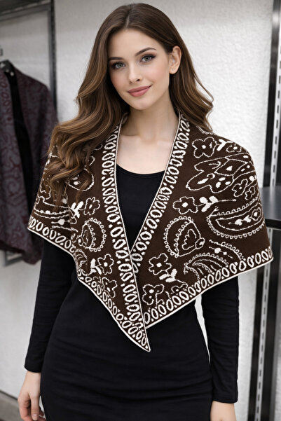 stravis Şal de umăr triunghiular cu model etnic maro