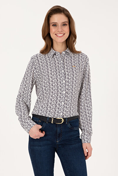 U.S. Polo Assn. قميص نسائي أبيض بأكمام طويلة 50316415-VR013