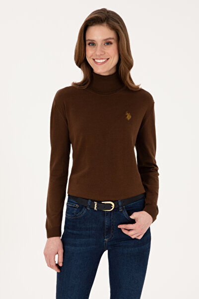 U.S. Polo Assn. سترة نسائية أساسية ذات رقبة عالية باللون البني 50313621-VR029