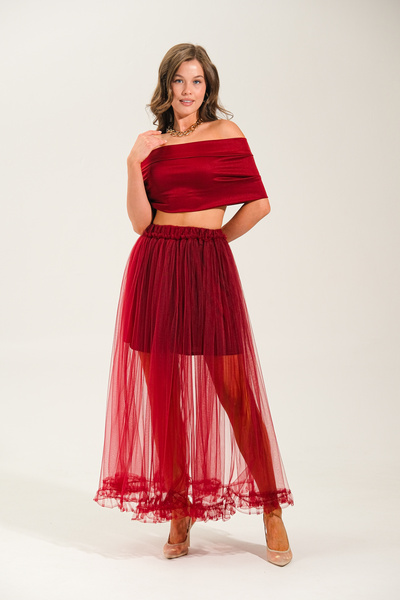 Rose Quenn Short Lined Tulle Skirt with Ruffle Detail at the Hem