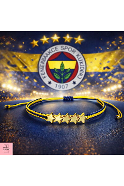 Crystal Atelier Fenerbahçe 5 Yıldız Hematit Altın Çelik Taraftar Bileklik - E...