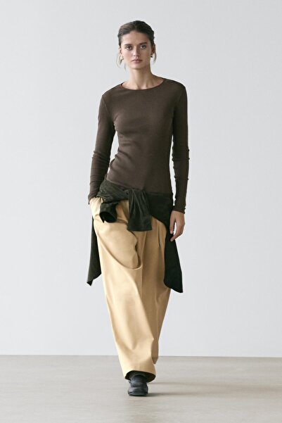 Massimo Dutti Uzun kollu fitilli t-shirt