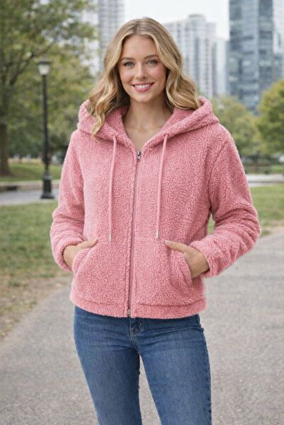 BRLKN Plush Fabric Long Sleeve Hooded Cardigan Kangaroo Pocket Oversized Winter