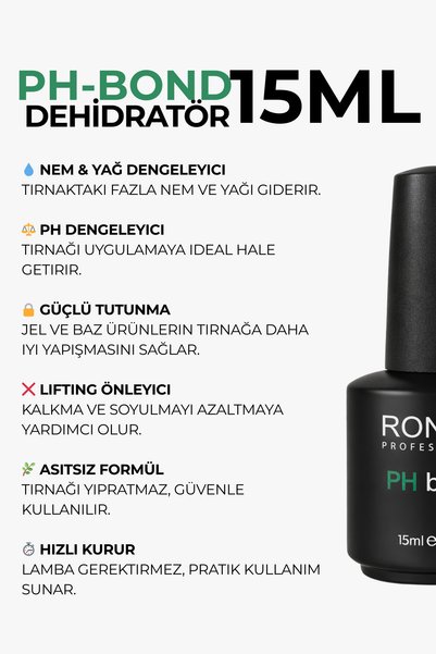 RONIKI Professional PH Bond – Tırnak Hazırlayıcı, Asitsiz, Güçlü Tutunma 15 ml