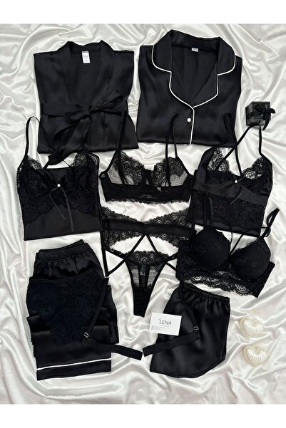 Lena Homewears Комплект от 11 гигантски пижами, нощници, халати и бельо Black...