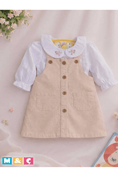 MÇ FAMİLY STORe فستان سالوبيت أنيق من الدنيم السميك مع قميص مطرز بالزهور للفت...