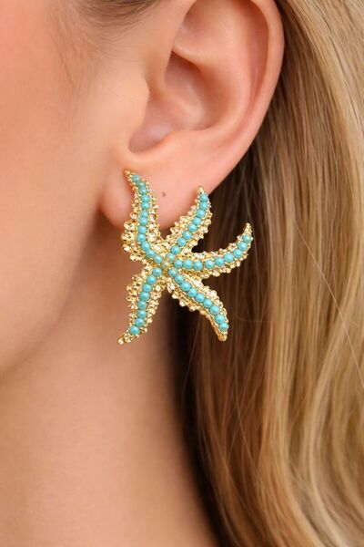 BB wikiki Gold Starfish Earrings with Turquoise Stones