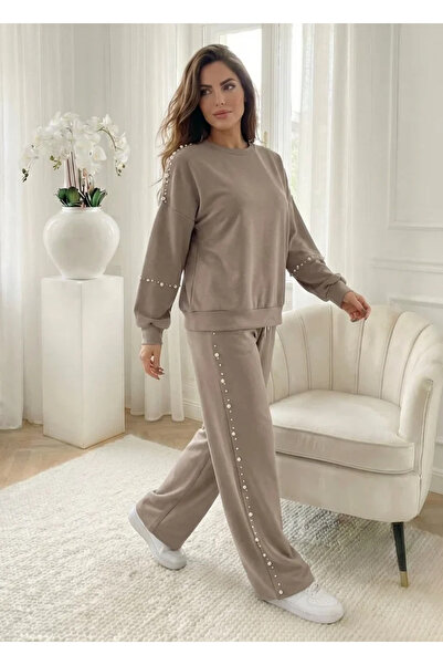 UniqueStore.ro Costum bej supradimensionat cu perle