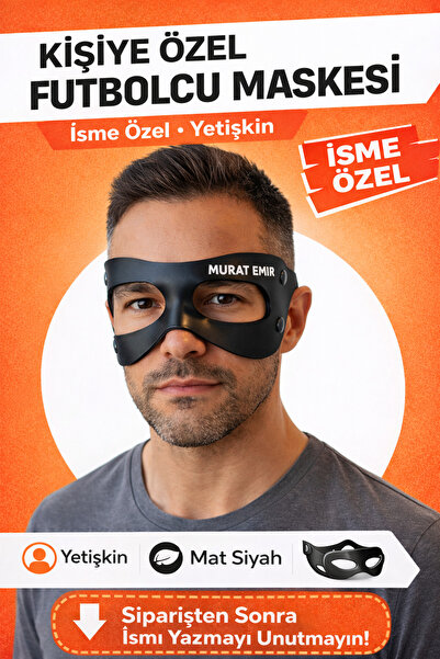 Outrock İsme Özel Futbolcu Maskesi Yetişkin Boy Siyah Mat Esnek