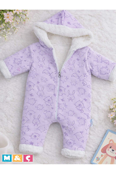 MÇ FAMİLY STORe بدلة أطفال شتوية سميكة بسحاب وغطاء للرأس من القطيفة باللون ال...