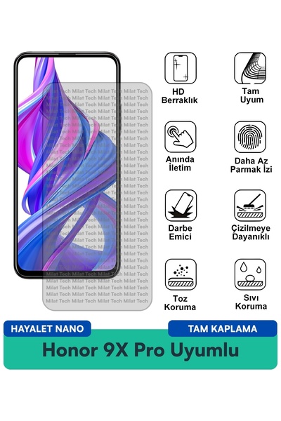 Milat Tech فيلم حماية الشاشة Honor 9X Pro Hayalet Nano طويل الأمد وسهل التركيب