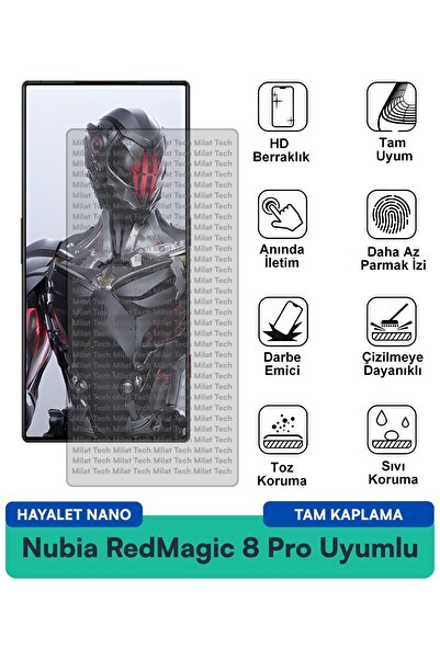 Milat Tech طبقة حماية للشاشة من Nubia RedMagic 8 Pro Hayalet Nano مقاومة للخد...