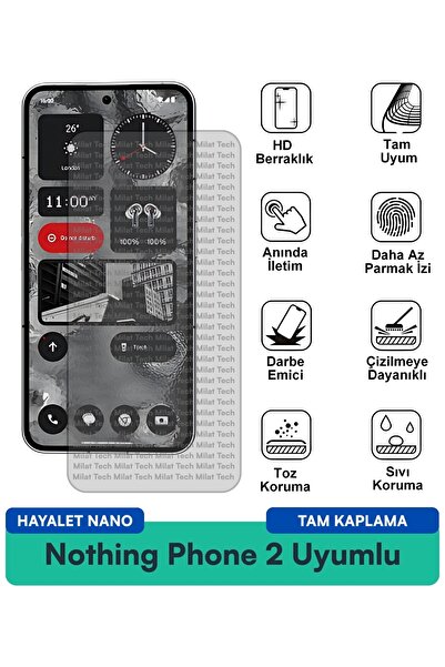 Milat Tech فيلم حماية الشاشة Nothing Phone 2 Hayalet Nano خالٍ من الفقاعات وم...