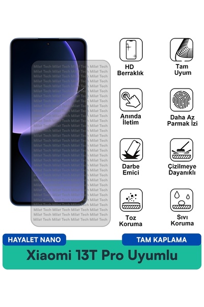 Milat Tech فيلم حماية الشاشة Xiaomi 13T Pro Hayalet Nano سهل التركيب بدون فقاعات
