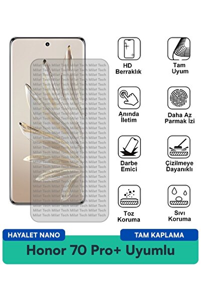 Milat Tech فيلم حماية الشاشة Honor 70 Pro+ Hayalet Nano لا يترك بصمات الأصابع