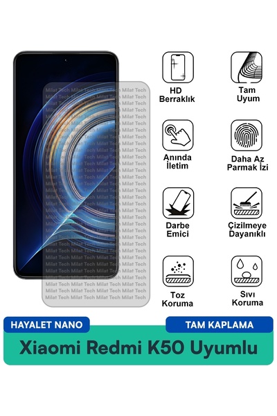 Milat Tech طبقة حماية للشاشة من Xiaomi Redmi K50 Hayalet Nano مقاومة للخدوش و...
