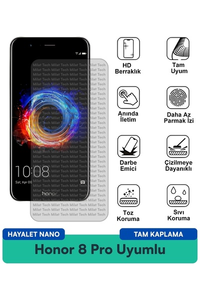 Milat Tech فيلم حماية الشاشة Honor 8 Pro Hayalet Nano بتقنية مقاومة للبقع
