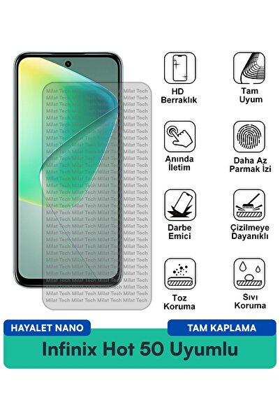 Milat Tech فيلم حماية الشاشة Infinix Hot 50 Hayalet Nano يمنع بصمات الأصابع و...