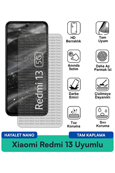 Milat Tech فيلم حماية الشاشة Xiaomi Redmi 13 Hayalet Nano سهل التطبيق وممتص ل...