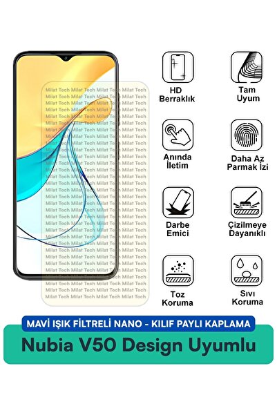 Milat Tech Nubia V50 Design Mavi Işık Filtreli Nano Kılıf Uyumlu Ekran Koruma...